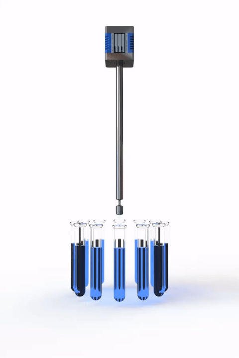 Govisc lab viscometer dipping into test tubes to measure viscosity-1